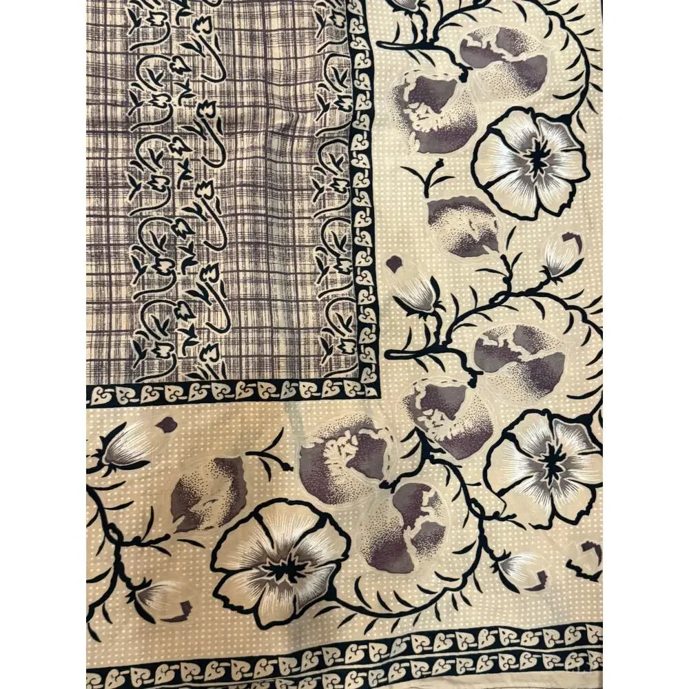 Vintage Floral Cotton Tablecloth 57x76 Farmhouse Cottage French Country Beige